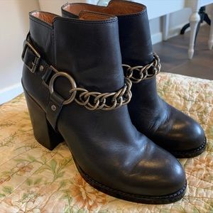 Ash Black Leather Ankle Boot with Harness and Chain Detail. Size 40.